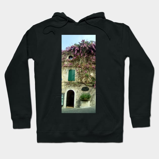 Italian cafe with bougainvillea on the roof Hoodie by Domingo-pl